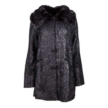 Manteau noir col fausse fourrure Femme GUESS marque pas cher prix dégriffés destockage