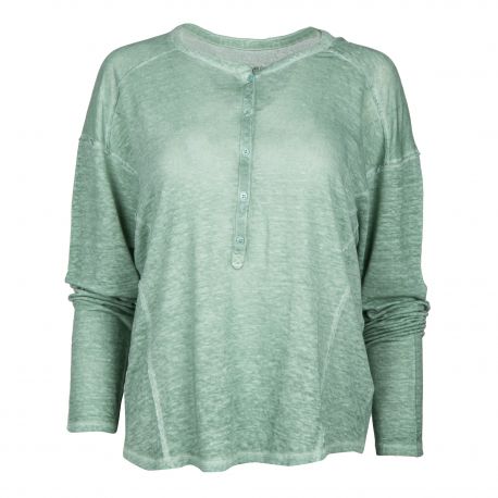 Tee-shirt en lin vert manches longues Femme ZADIG & VOLTAIRE marque pas cher prix dégriffés destockage
