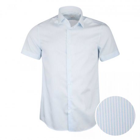 Chemise manches courtes slim coton doux rayé bicolore Homme CALVIN KLEIN marque pas cher prix dégriffés destockage
