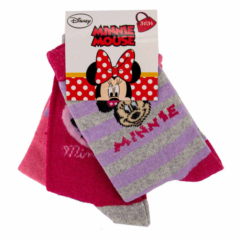 Lot de 3 paires de chaussettes imprimé coton mélangé Minnie mouse Enfant DISNEY marque pas cher prix dégriffés destockage
