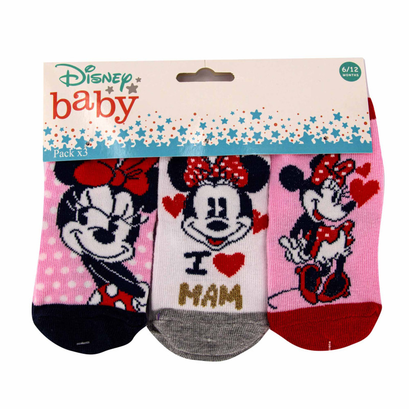 Lot de 3 paires de chaussettes imprimé en coton Minnie baby Enfant DISNEY marque pas cher prix dégriffés destockage