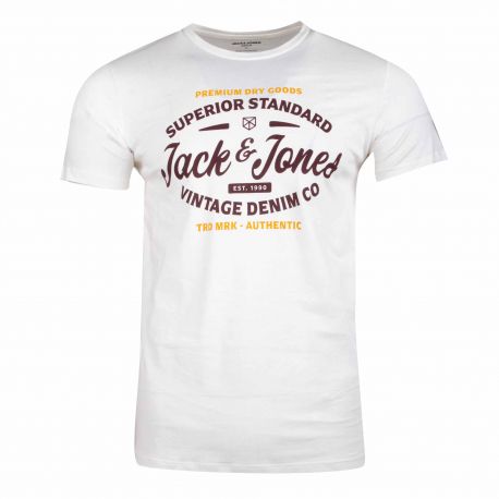 Tee shirt manches courtes floqué coton Homme JACK & JONES marque pas cher prix dégriffés destockage