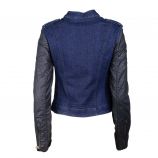 Veste perfecto bi matière denim et manches effet pétrole Femme TOMMY HILFIGER marque pas cher prix dégriffés destockage
