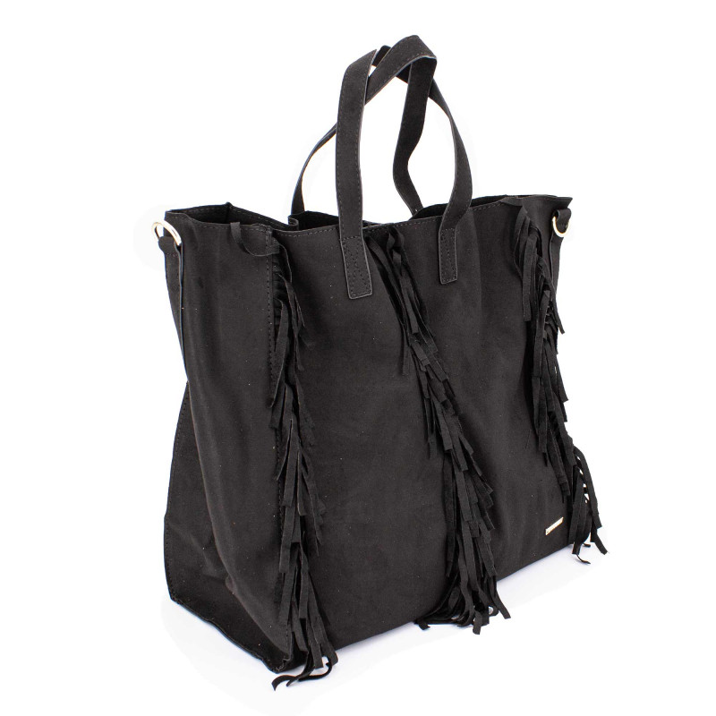 Grand sac à main cabas effet suédine avec franges tonka Femme - Degriffstock