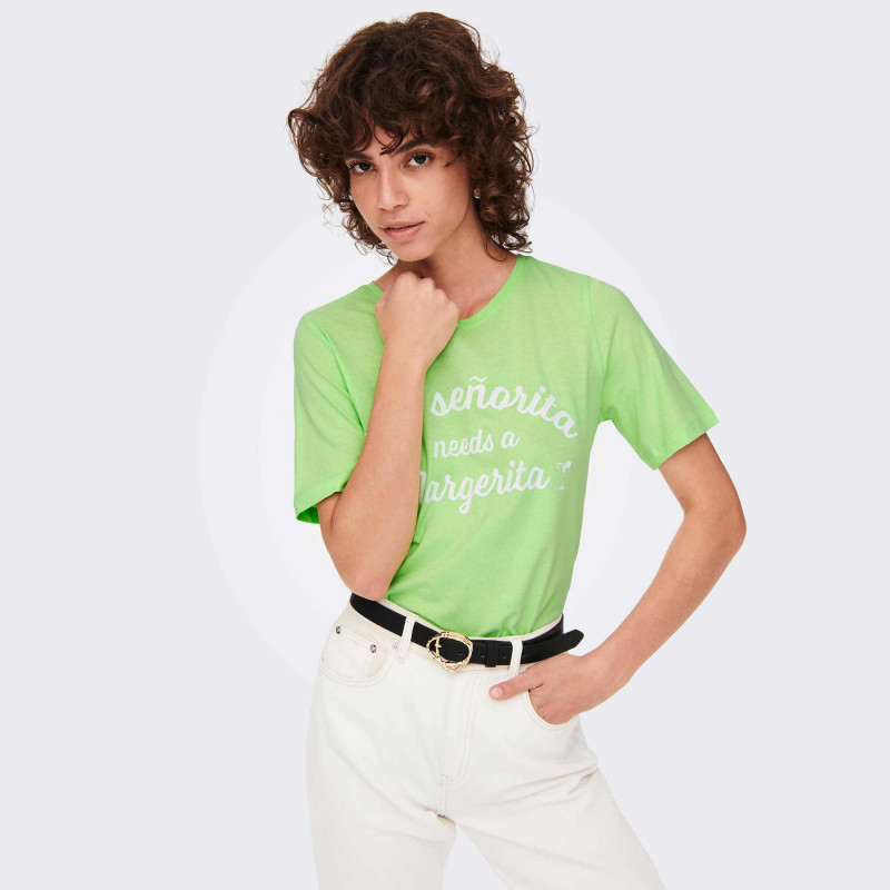 Tee-shirt manches courtes en coton stretch col rond uni blanc