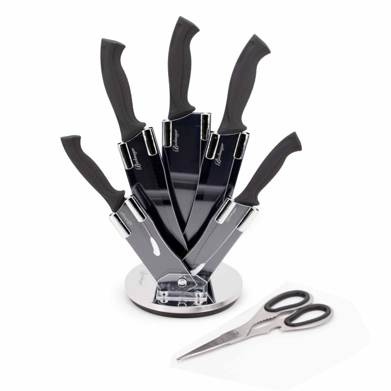 Jeu de 7 couteaux mitre noir avec support acrylique bm-316 Mixte BACHMAYER
