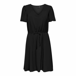 Robe unie col V manches courtes resserrée à la taille Femme VERO MODA marque pas cher prix dégriffés destockage