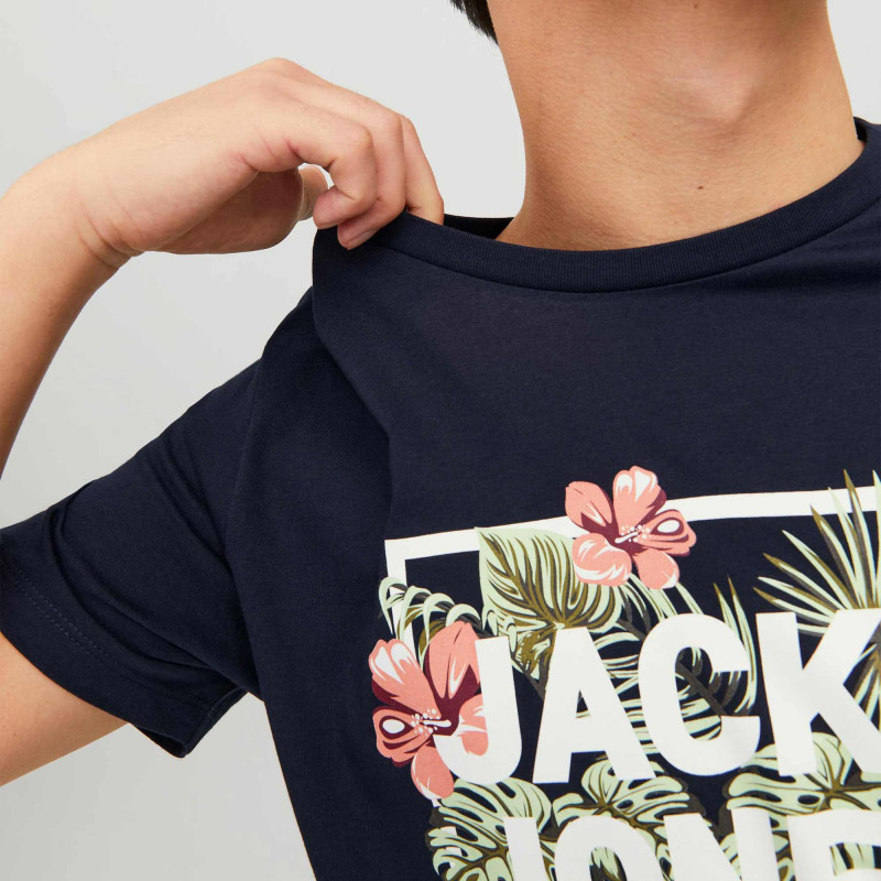 Tee shirt manches courtes inscription logo fleuri coton Homme JACK & -  Degriffstock