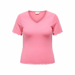 Haut manches courtes col v ourlets ondulés uni Femme ONLY CARMAKOMA marque pas cher prix dégriffés destockage