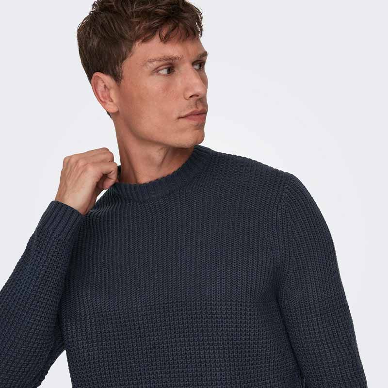 Pull col rond maille côtelée coton Homme ONLY AND SONS à prix