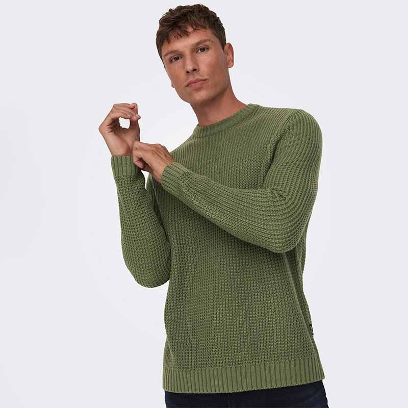 Pull en maille Col rond Manches longues Bleu Marine