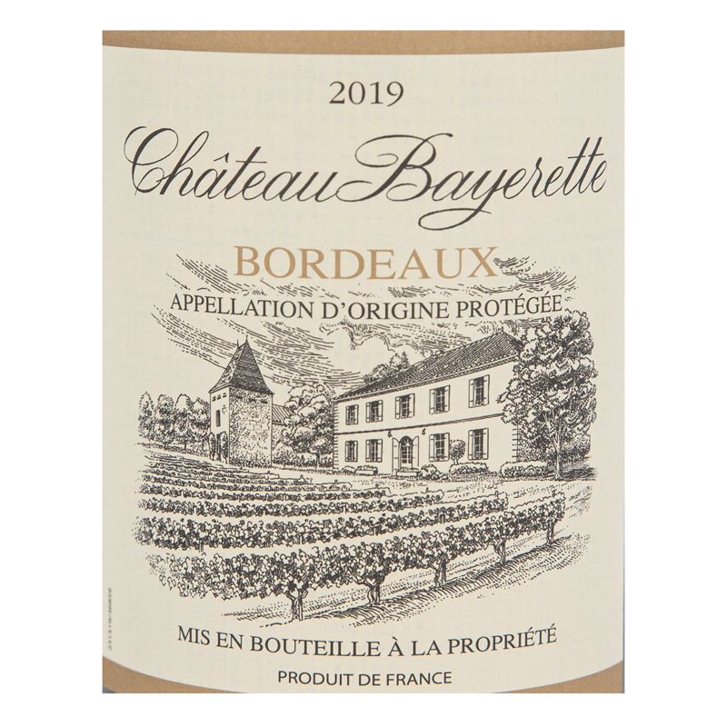 AOP BORDEAUX ROUGE 2019 CHATEAU BAYERETTE 14% 75CL MBP R AR12302