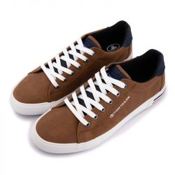 Baskets classique blanche en toile légère avec logo liseré bleu et rouge t40-46 Homme TOM TAILOR