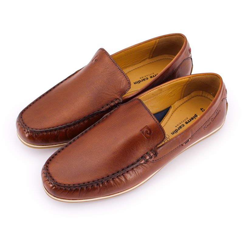 Mocassins cognac en cuir lisse semelle fine Homme PIERRE CARDIN a