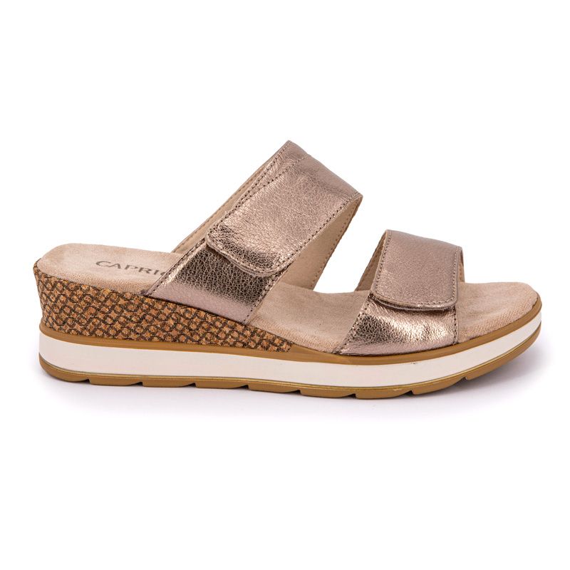 Mules compensee taupe metallise en cuir Femme CAPRICE a prix degriffe