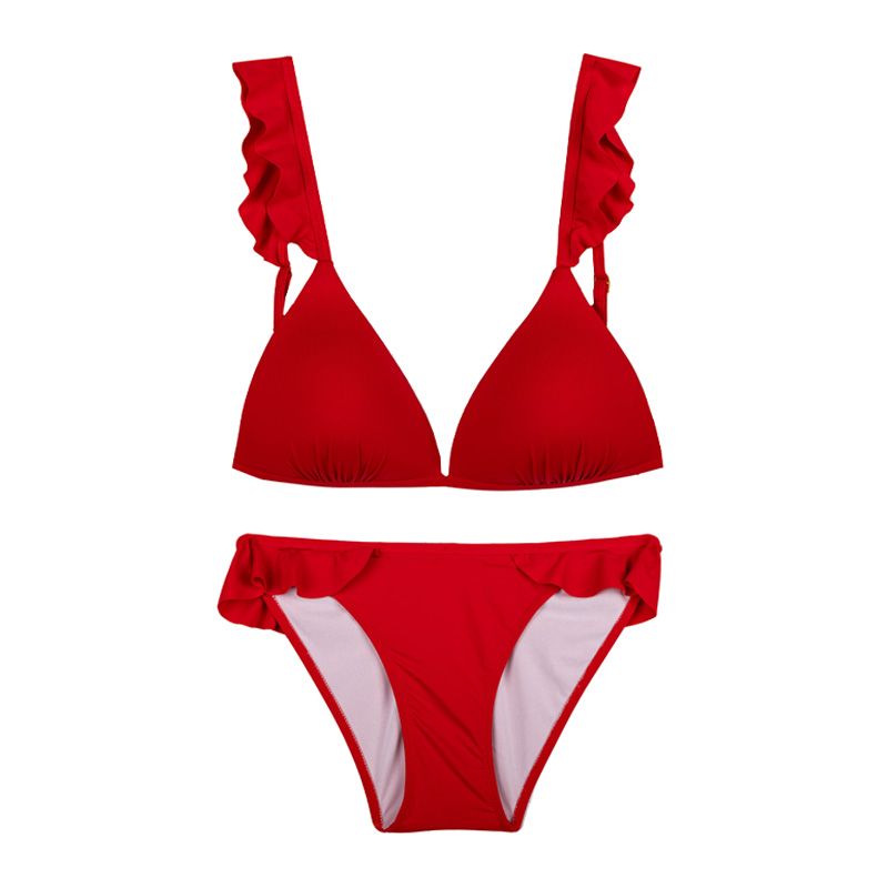 Maillot de bain 2 pieces rouge a volants Femme HAUTE PRESSION a prix