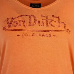 Tee shirt mc col v fluide et logo strass vd/2/tvc/roon/n Femme VON DUTCH
