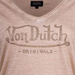 Tee shirt mc col v strass ton sur ton devant vd/2/tvc/oasis/be Femme VON DUTCH