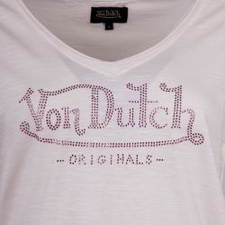 Tee shirt mc col v strass ton sur ton devant vd/2/tvc/oasis/be Femme VON DUTCH Tee shirt mc col v strass ton sur ton devant vd/2/tvc/oasis/be Femme VON DUTCH