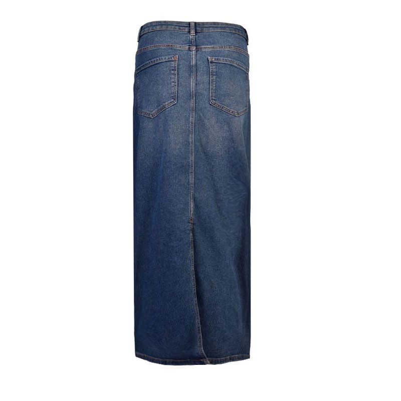 Jupe longue denim brut bleue droite fente arrière avec poches Femme PIECES
