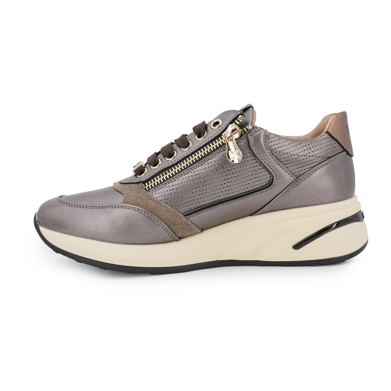 Baskets Stonefly Femme En Cuir Et Daim Noir - Talon Compensé 6cm, Fermeture éclair | Sneakers Confort Mémoire De Forme