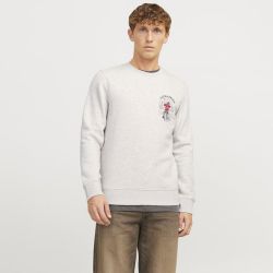 Jjskull rock sweat crew neck white melange Homme JACK & JONES Jjskull rock sweat crew neck white melange Homme JACK & JONES