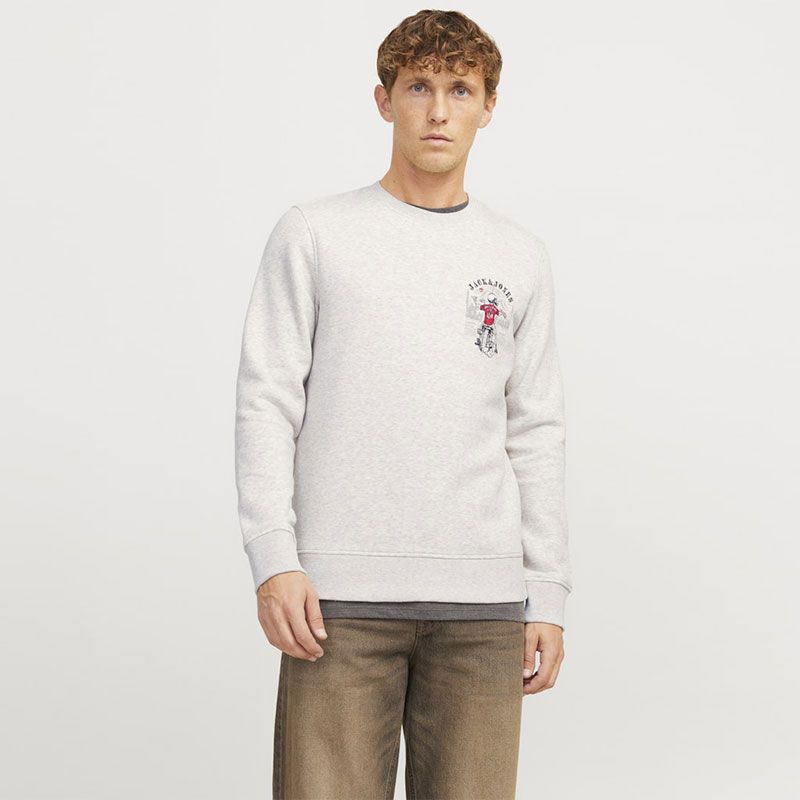 Jjskull rock sweat crew neck white melange Homme JACK & JONES Jjskull rock sweat crew neck white melange Homme JACK & JONES