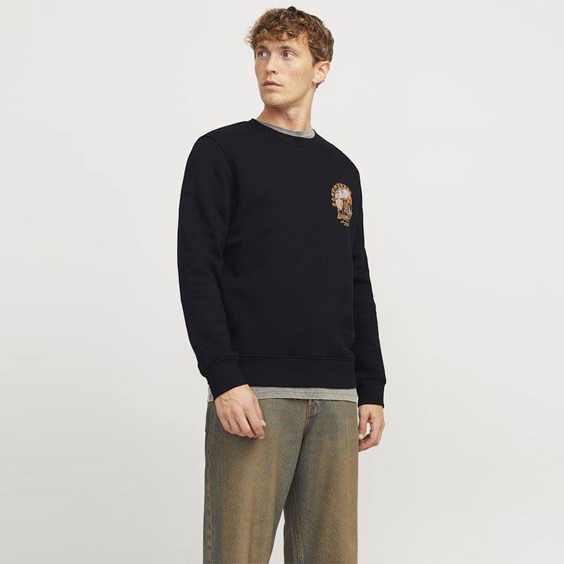 Jjskull rock sweat crew neck black Homme JACK & JONES