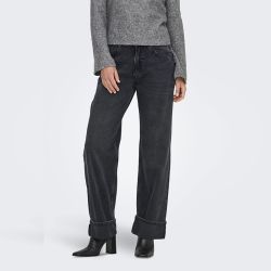 Jeans large whashed black onlella mw wide fold upxs au l 15344977 Femme ONLY