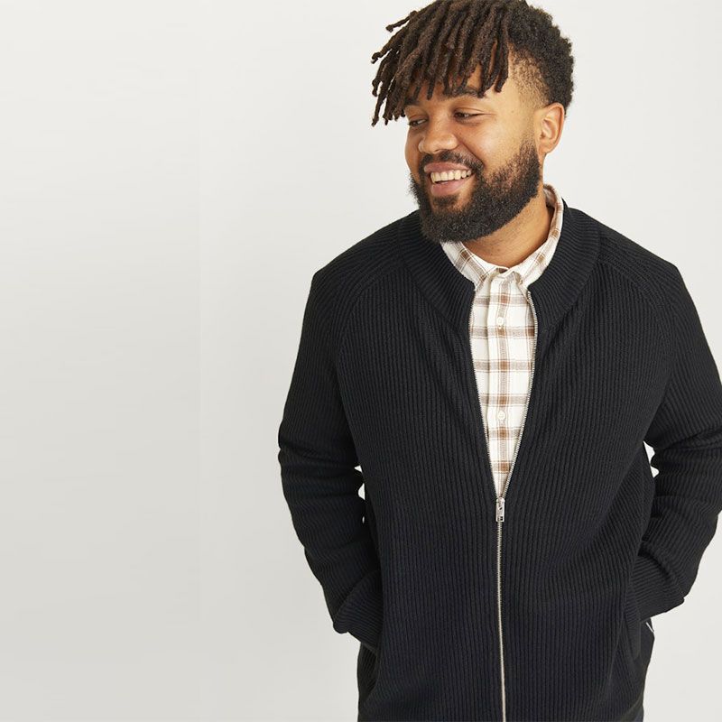 Jjpannel knit zip cardigan aw24 black Homme JACK & JONES Jjpannel knit zip cardigan aw24 black Homme JACK & JONES