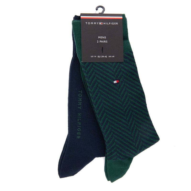 Chaussette th homme dark green sock 2p irregular herringb, 39/46 Homme TOMMY HILFIGER