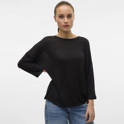 Pull noir oversize en maille manches 3/4 Brianna Femme VERO MODA
