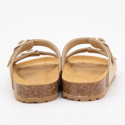 Mules double bride en cuir à clous dorés couleur sable Femme I AM