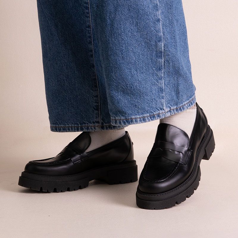 Mocassins noires cuir semelle épaisse Femme EXIT