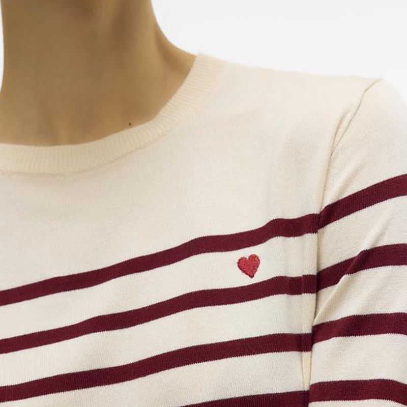 Pull marinière dory avec coeur brodé rouge col rond Femme VERO MODA