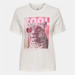 Tee shirt basique blanc hariettte impression léopard Femme ONLY