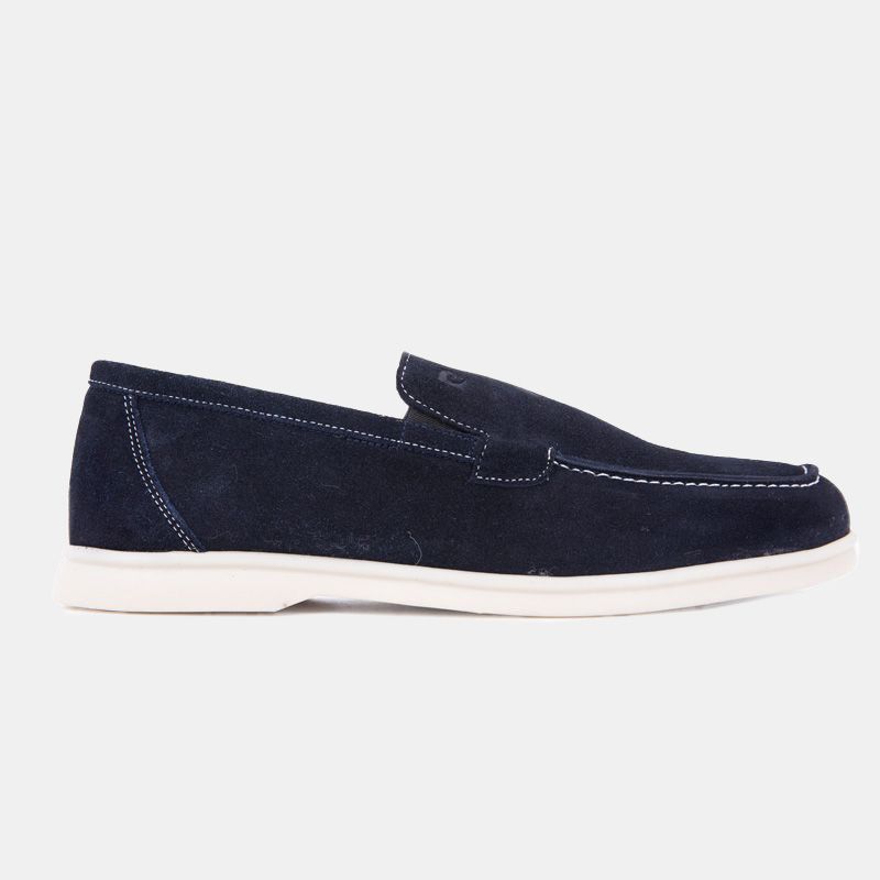 Mocassins cuir daim semelle blanche avec surpiqure blanche Homme PIERRE CARDIN