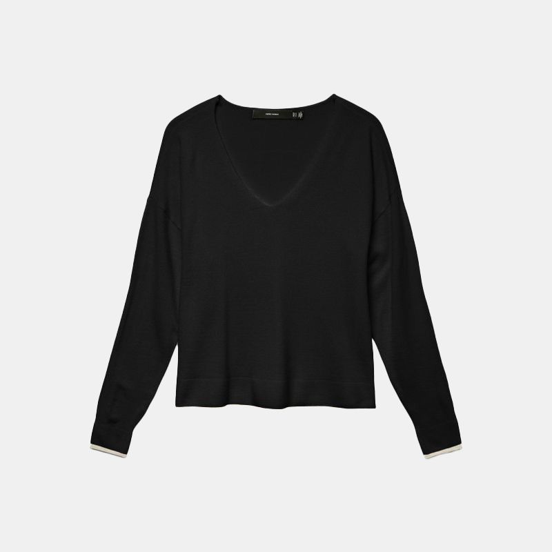 Pull breeze maille fine col v avec liseré Femme VERO MODA
