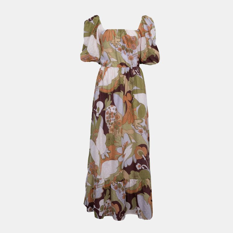 Robe kaki col carré bahia coton Femme ANTIK BATIK