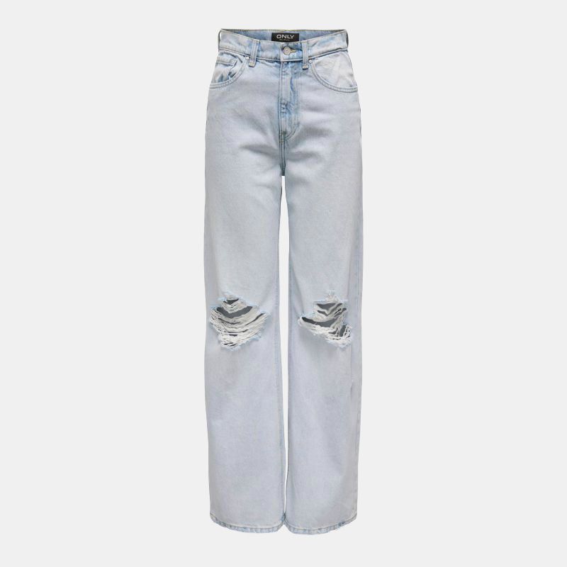 Jean effet destroy betti baggy taille haute bleu clair Femme ONLY