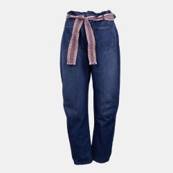 Pantalon jean foncé avec ceinture tissée style ethnique Femme PLEASE