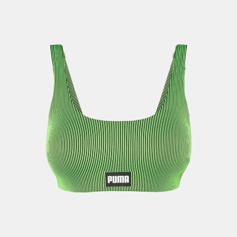 Haut de maillot de bain green black brassière à rayures vert fluo Femme PUMA