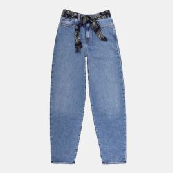 Pantalon denim mom fit bleu avec ceinture en tissu Femme TOMMY HILFIGER
