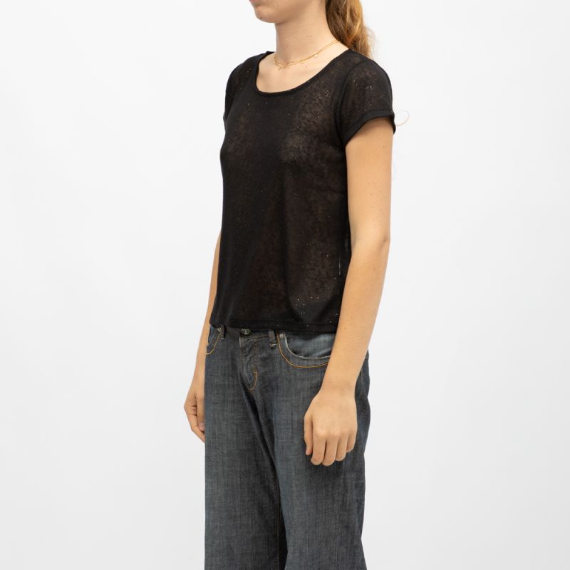 TEE SHIRT MC GLITTER BLACK P118W TEE SHIRT MC GLITTER BLACK P118W