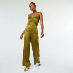 Combi pantalon satinée à bretelles fines avec dentelle dos nu Femme IMPERIAL