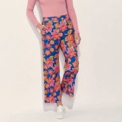 Pantalon élastique bleu pavina à fleurs Femme LA PETITE ETOILE
