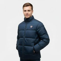 Doudoune unie avec bande colorée navy cesar col montant Homme ROSSIGNOL