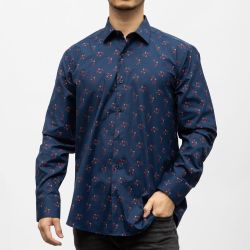 Bill00 chemise coton poly bleu marine triangle rouge Homme BILL TORNADE