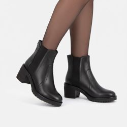 Bottines élastique à talons Mine noir cuir grainé Femme LES TROPEZIENNES PAR M.BELARBI