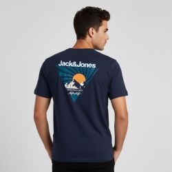 Tee shirt coton mine crew imprimé triangle avec montagnes Homme JACK & JONES
